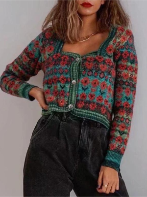 Jacquard Knitted Cardigan – Autumn Women’s Sweater