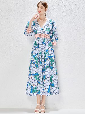 Printed Floral A-Line Maxi Dress | Elegant V-Neck