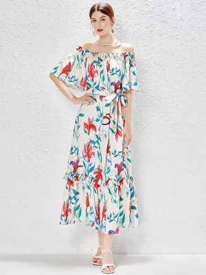 Elegant Off-Shoulder Floral Maxi Dress