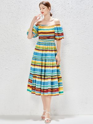 Elegant Color Block Stripe A-Line Dress