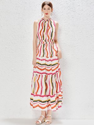 Sleeveless Cutout Stripe Maxi Dress