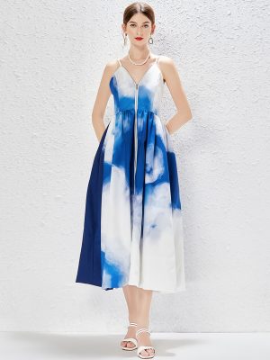 Elegant V-Neck Tie-Dye Maxi Dress