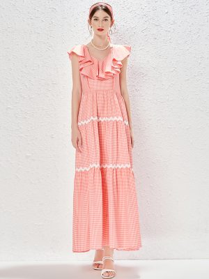 Elegant V-Neck Ruffle Maxi Dress