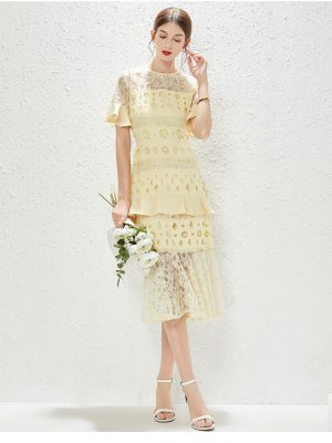 High-End Lace Fishtail Wrap Dress