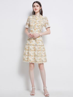 Hollow Cotton Embroidered A-Line Dress