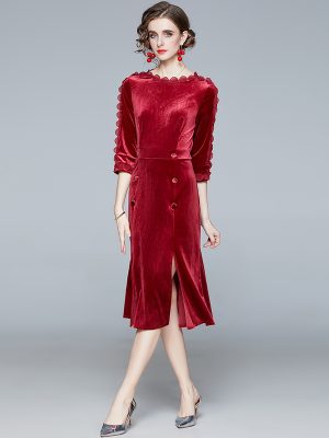 Velvet Fishtail Dress | Autumn Winter Slim Fit