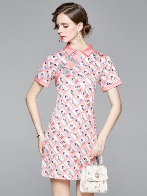 Retro Button Cheongsam Print Dress