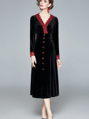 Vintage Celebrity Velvet Lace Long Dress