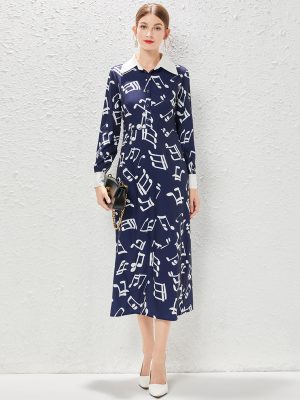 Star Spring Printed Lapel Dress