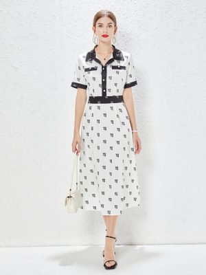 High-End Letter Printed Shirt Dress