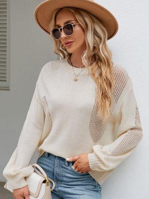 Hollow Out Round Neck Pullover