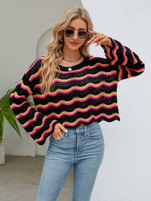 Striped Long Sleeve Round Neck Sweater