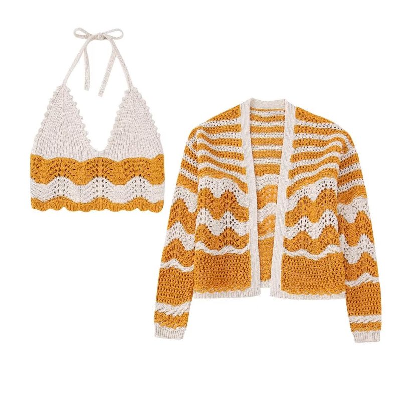 Knitted Halter Lace-Up Top Set - Image 3