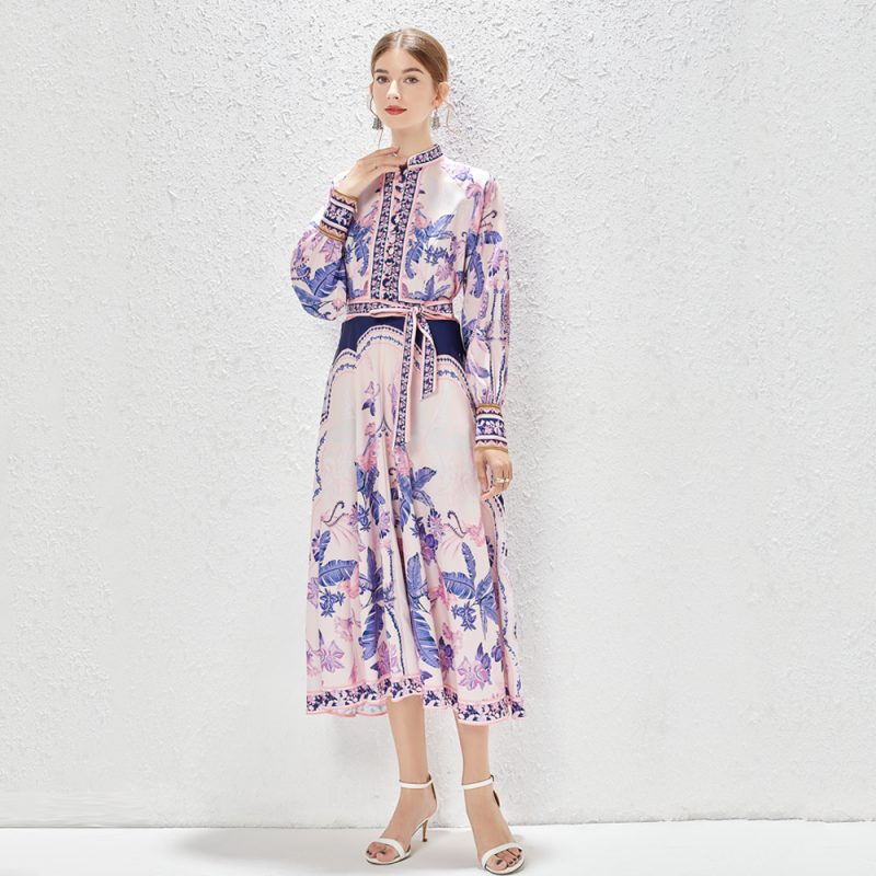 New Single-Breasted Lace-Up Midi Dress | Stand Collar Design - Image 2