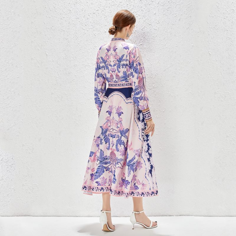 New Single-Breasted Lace-Up Midi Dress | Stand Collar Design - Image 4