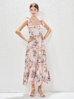 New Vacation Big Swing Lace-up Long Dress | Vintage Sling