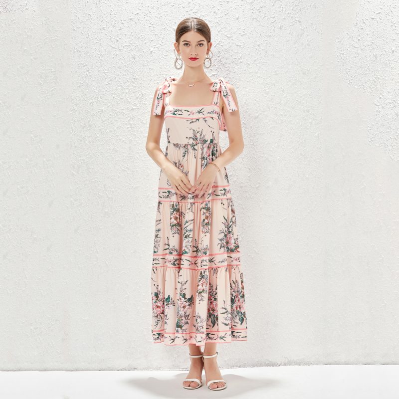 New Vacation Big Swing Lace-up Long Dress | Vintage Sling - Image 5