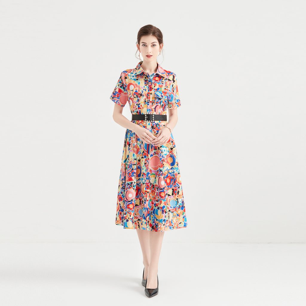Lapel Shirt Dress, Color Letter Print - Image 2