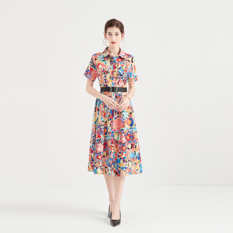 Lapel Shirt Dress, Color Letter Print - Image 2
