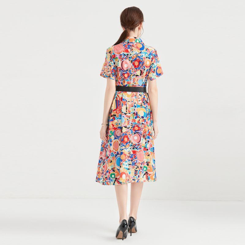 Lapel Shirt Dress, Color Letter Print - Image 3