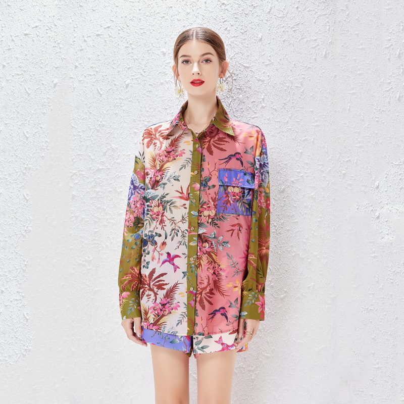 New Two-Piece Printed Shirt & Shorts Set | Single-Breasted - Image 2