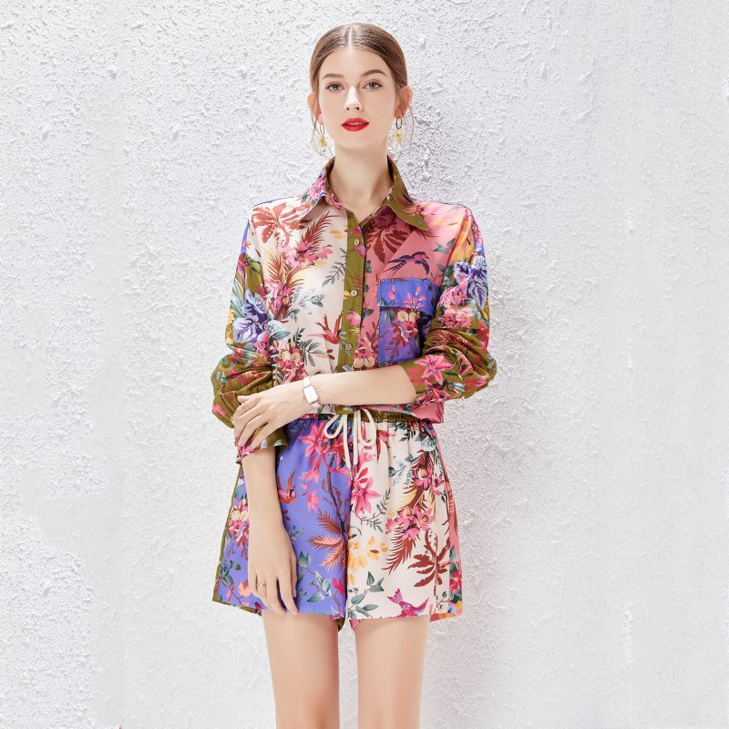 New Two-Piece Printed Shirt & Shorts Set | Single-Breasted - Image 3