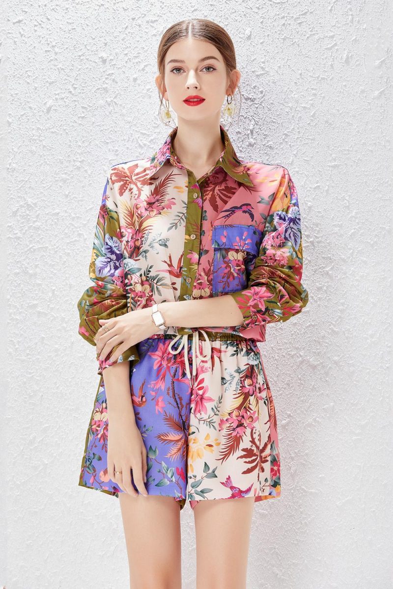 New Two-Piece Printed Shirt & Shorts Set | Single-Breasted - Image 5
