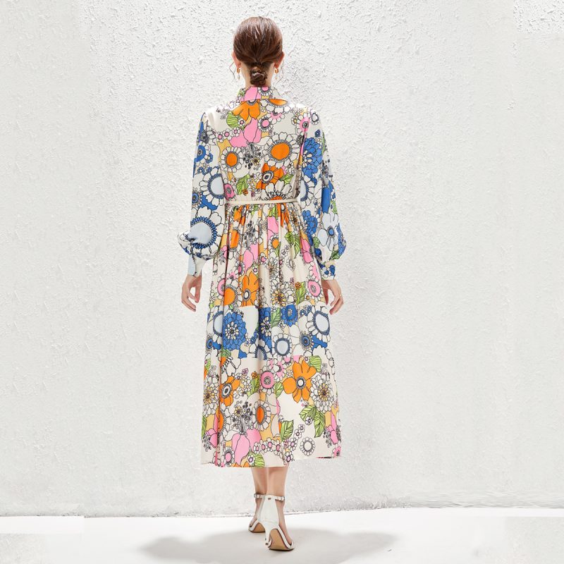 Printed Lapel Long Dress - Image 4