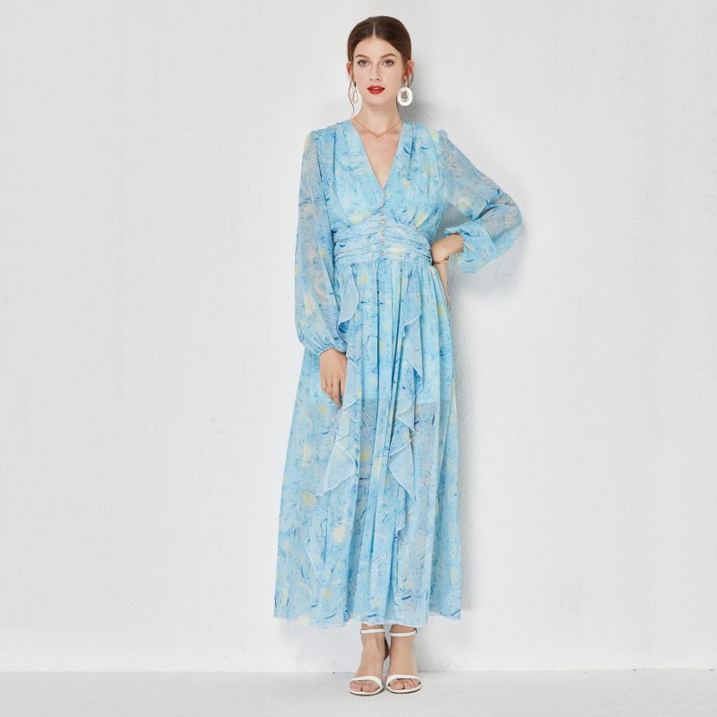 Van Gogh Star Print V-Neck Dress