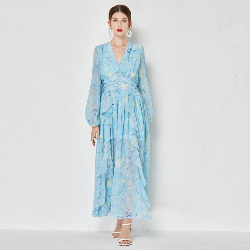 Van Gogh Star Print V-Neck Dress - Image 2