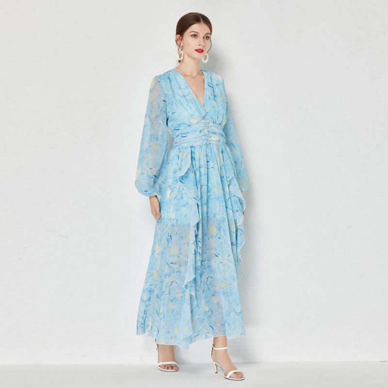 Van Gogh Star Print V-Neck Dress - Image 3