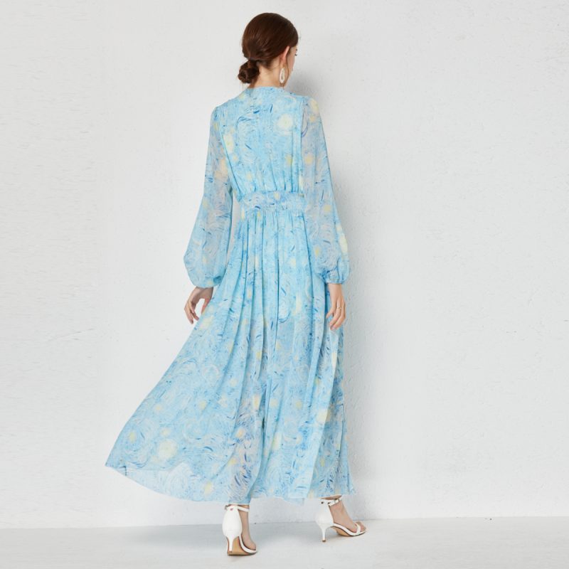 Van Gogh Star Print V-Neck Dress - Image 4
