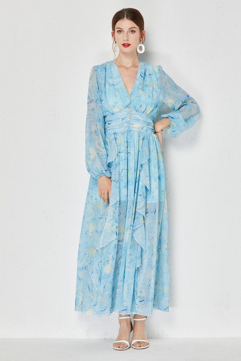 Van Gogh Star Print V-Neck Dress - Image 5