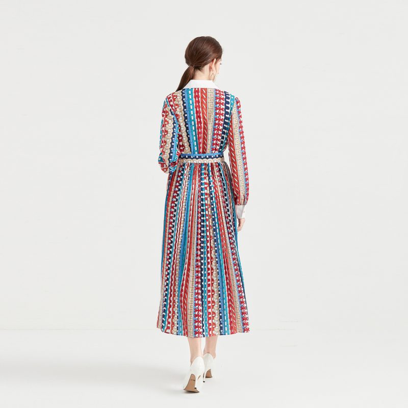 Lapel Chiffon Pleated Long Dress - Image 4