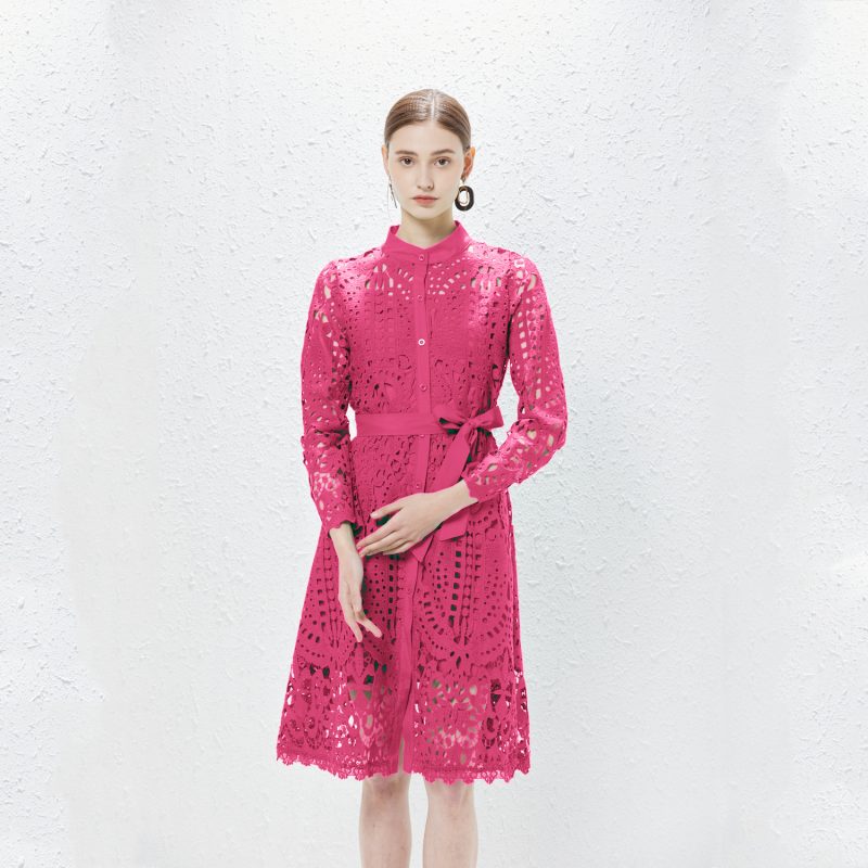 Heavy Industry Lace Hollow Midi Dress | Single-Breasted - Image 2