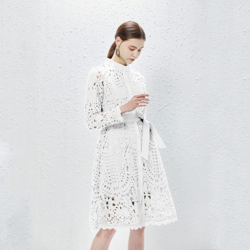 Heavy Industry Lace Hollow Midi Dress | Single-Breasted - Image 3