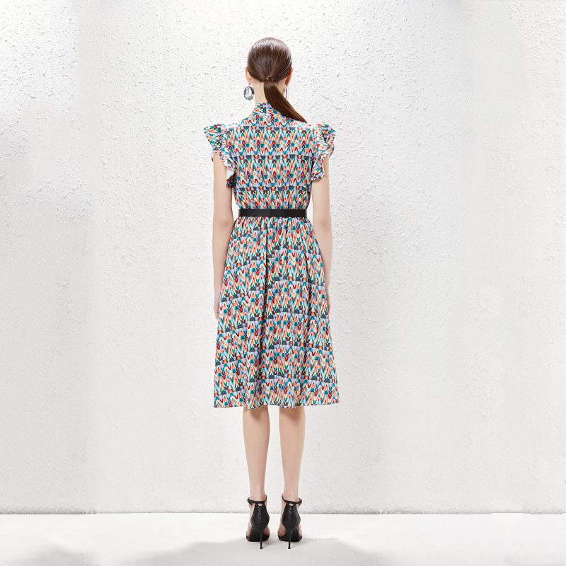 Color Letter Lace-Up Waist Dress - Image 5