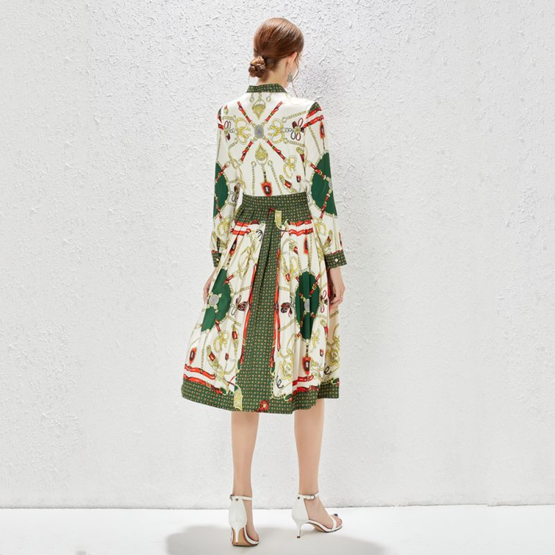 Lace-Up Bow Collar Retro Dress - Image 4