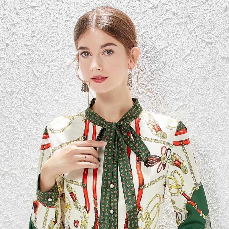 Lace-Up Bow Collar Retro Dress - Image 6