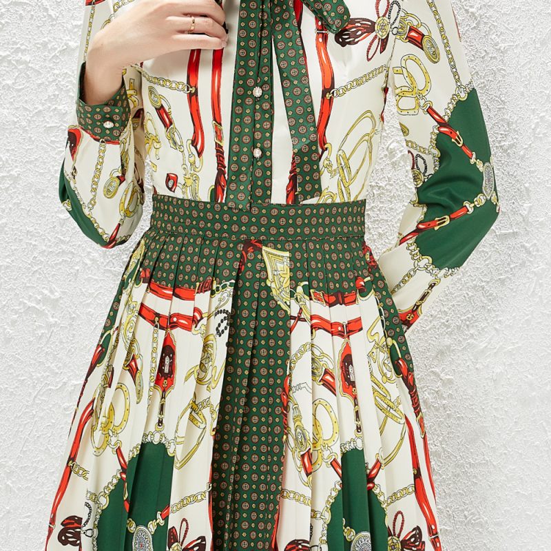 Lace-Up Bow Collar Retro Dress - Image 7