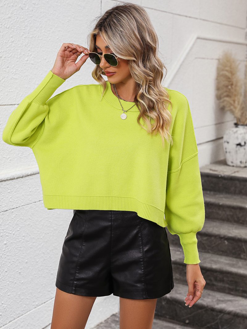 Autumn Winter Round Neck Solid Color Loose Knitwear Pullover - Image 5