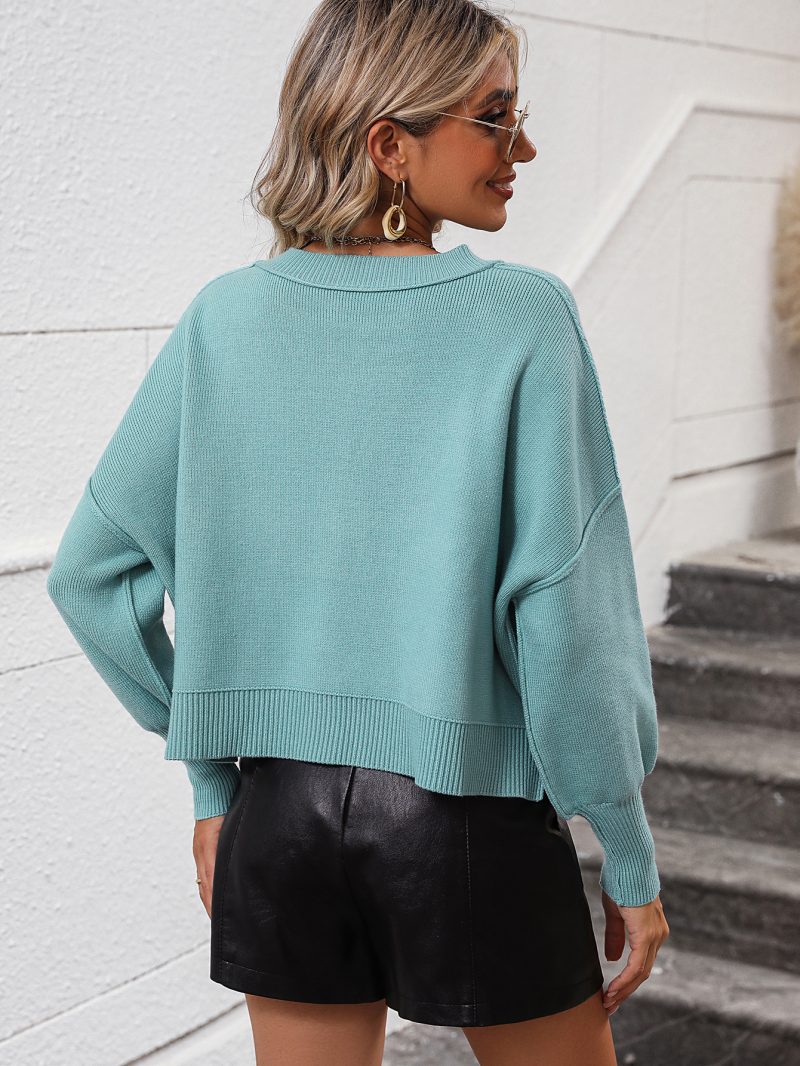 Autumn Winter Round Neck Solid Color Loose Knitwear Pullover - Image 8