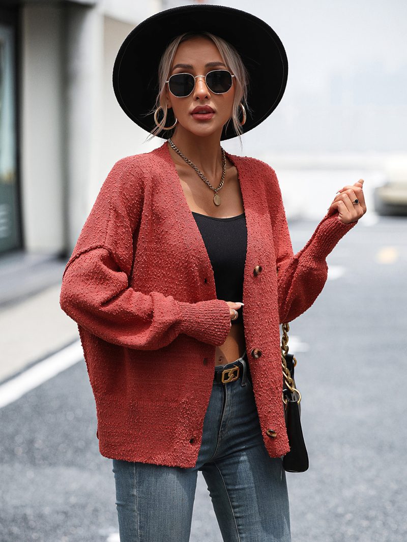 V-Neck Button Knitted Cardigan | Autumn Winter Women's Coat - Image 2