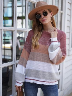 Striped Knitted Crew Neck Sweater