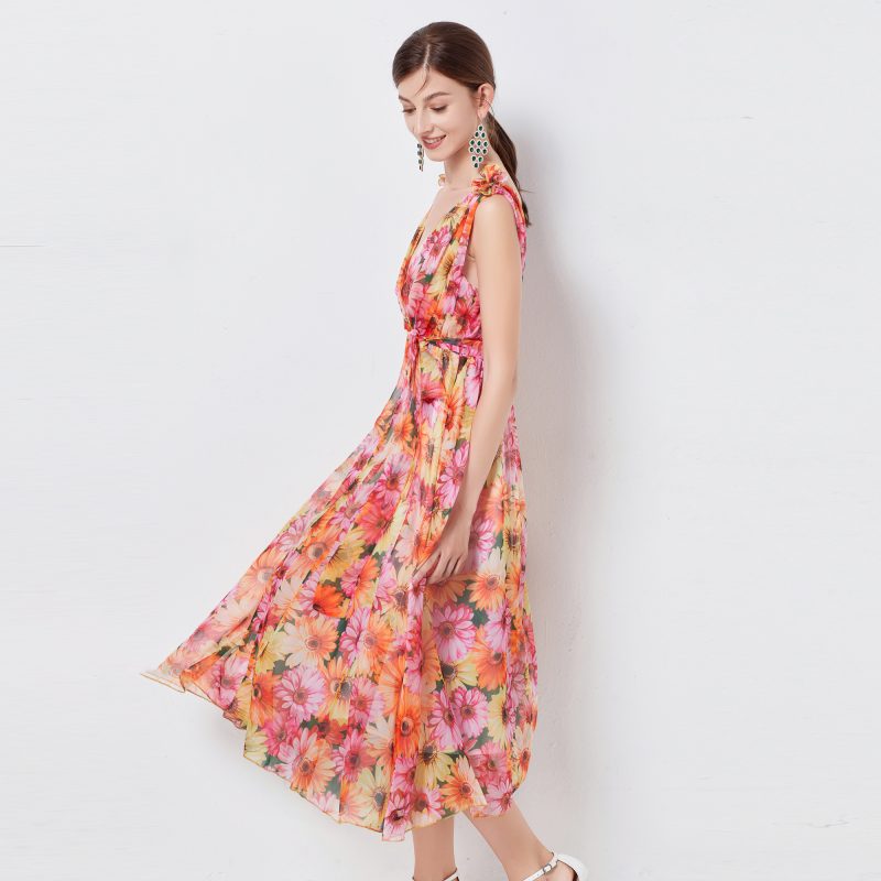 Daisy Sunflower Deep V Holiday Dress - Image 2