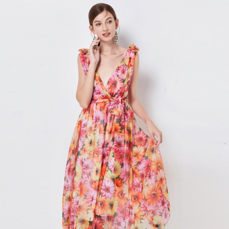 Daisy Sunflower Deep V Holiday Dress - Image 3