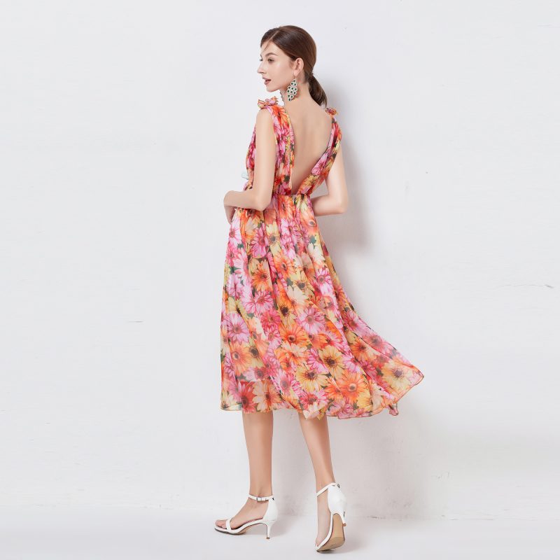 Daisy Sunflower Deep V Holiday Dress - Image 4