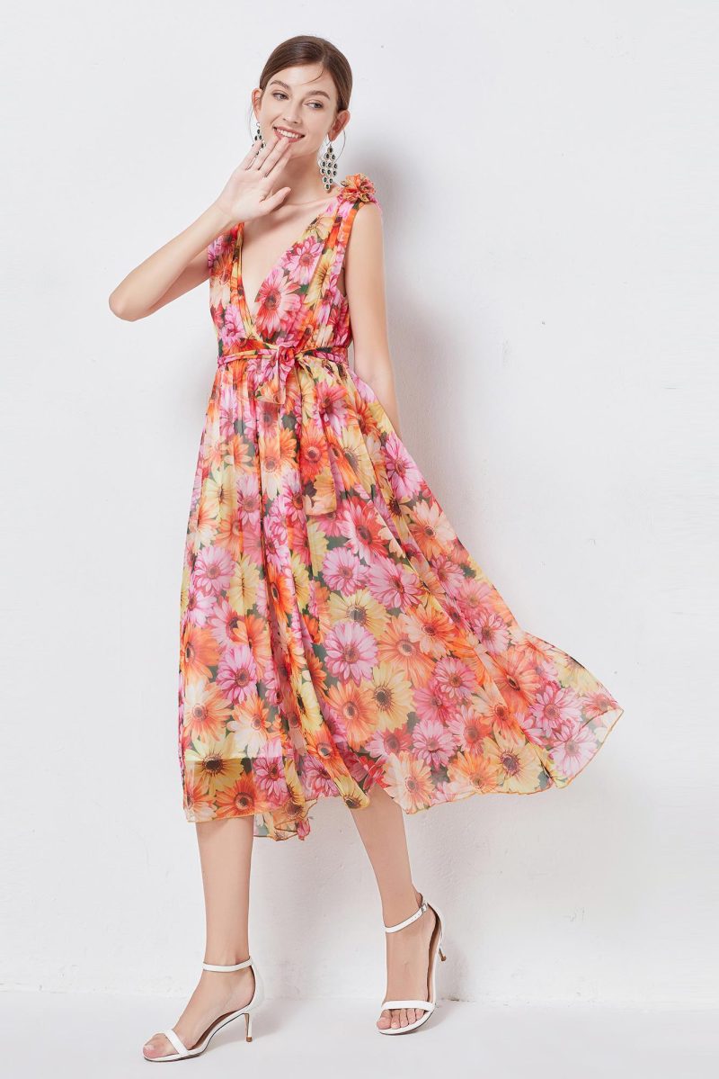 Daisy Sunflower Deep V Holiday Dress - Image 5