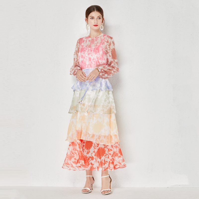 Stitching Multi-Layer Tiered Dress | Two-Piece with Lace-Up