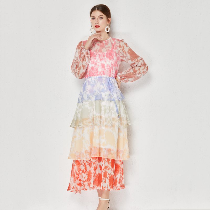 Stitching Multi-Layer Tiered Dress | Two-Piece with Lace-Up - Image 2